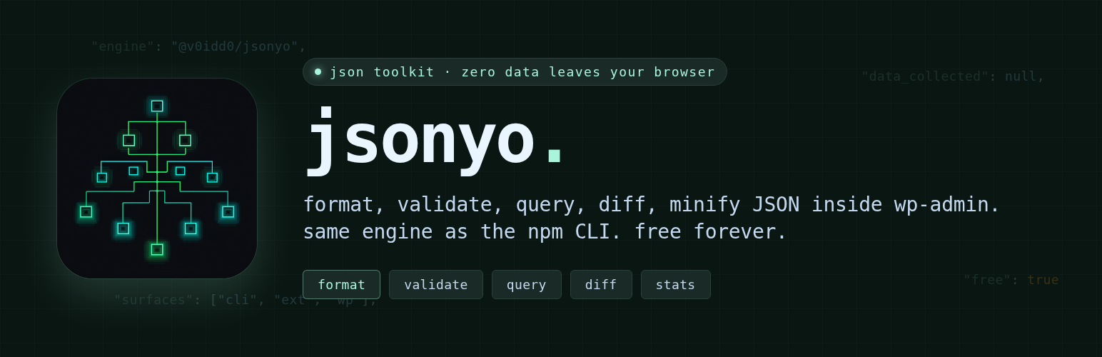 jsonyo · format, validate, query, diff JSON